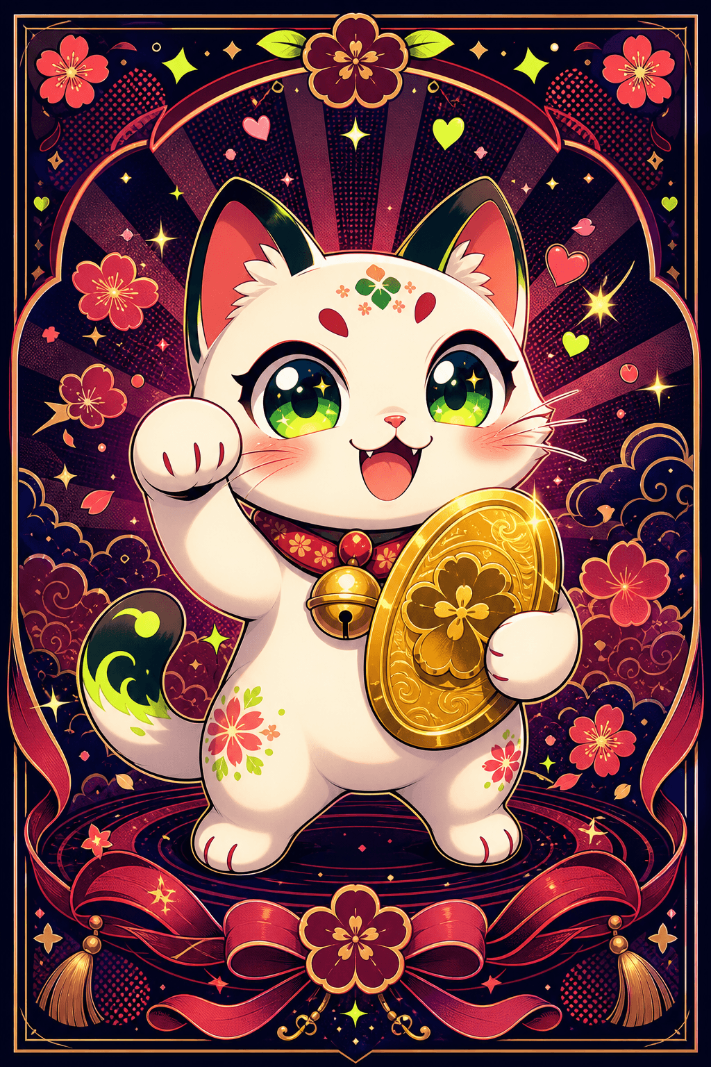 Lucky Cat mascot holding a golden coin